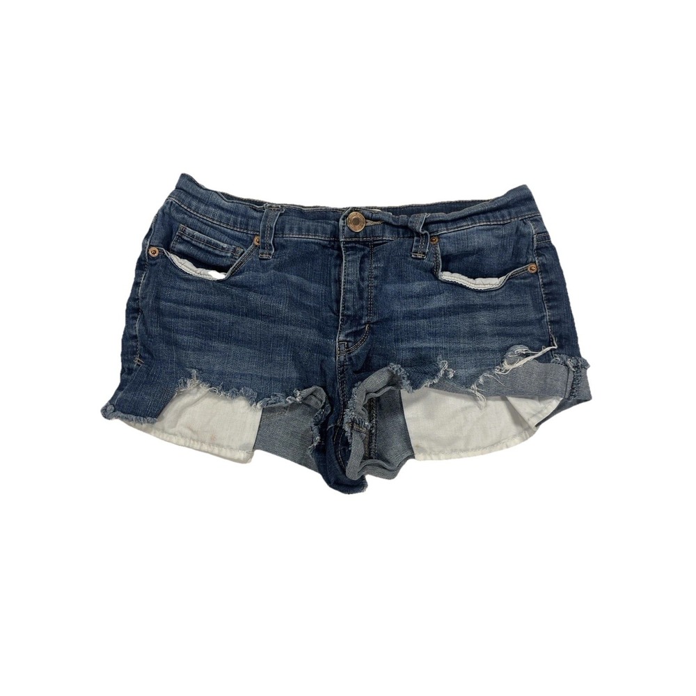 Light Wash Distressed High Rise Cutoff Denim Shorts Frayed‎ Hem Pockets Size 9